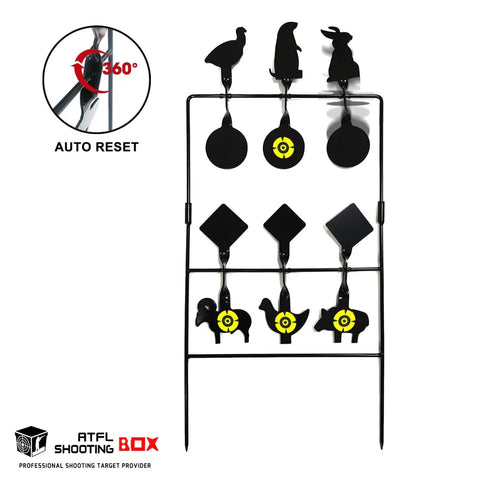 Auto Reset Animal Silhouette Target For Airgun And BB Gun Practice With Heavy Metal Spinner showcasing 9 target layout.