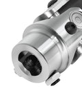 Close-up of a Three Quarter Inch To Three Quarter Inch U Joint Steering Shaft Coupler Powder Coated Chrome Finish, 125Mm Long, 4000 RPM