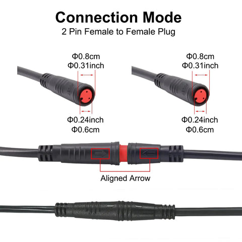 Waterproof Electric Bike Adapter Extension Cable 2 Pin To 2 Pin And 3 Pin To Female Connectors Perfect For Headlights Brakes Gear Sensors And Taillights Red IP66 IPX6 Durable DIY Ride Ready