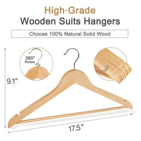 Premium Solid Birch Wood Clothes Hangers 30 Pack Featuring Smooth Ergonomic Shoulders Built Tough To Hold Heavy Winter Gear Straight Up Without Slipping Natural Finish That Really Levels Up Your Closet Game