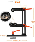 Rock Solid L Type Wood Lathe Steady Rest With Triple Adjustable Wheels, dimensions showing 12 inch height and rubber wheels.