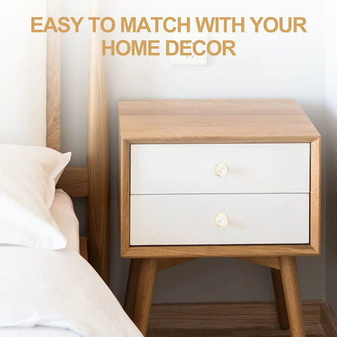 Nightstand with two drawers featuring 10 Pack Round Cabinet Knobs And Drawer Pulls Set For Kitchen Cupboard Doors, Slick Zinc Alloy Construction, 1.18 Inch Diameter, Includes 0.7, 1.0, And 1.26 Inch Mounting Screws, Easy Upgrade For Cabinets And Dressers.
