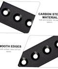 Close-up of heavy duty metal joint plates with hex fixing holes, showcasing carbon steel material and smooth edges.