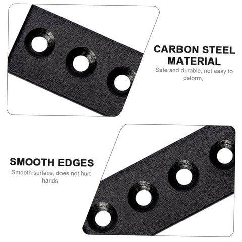 Close-up of heavy duty metal joint plates with hex fixing holes, showcasing carbon steel material and smooth edges.