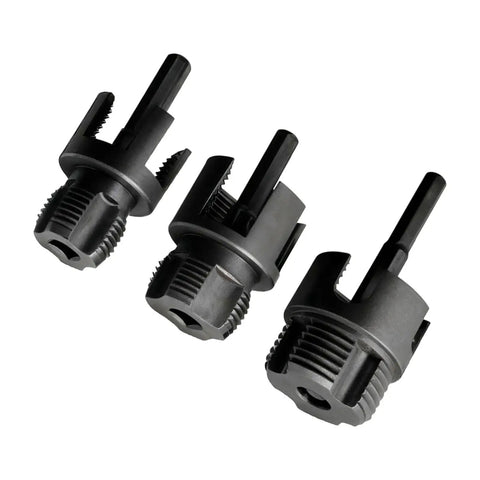 Heavy Duty Carbon Steel Pipe Threading Tool For Electric Drill, set of three dies for internal external threading on pipes.