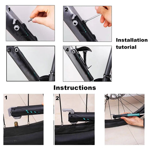 Grab-and-Go Bike Repair Kit With Blue Mini Tire Pump installation tutorial, showing fixing steps on a bike frame and tire