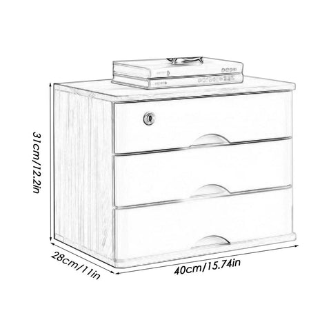 Wooden File Cabinet With Lock And Four Drawers For Desk Storage 1 2 3 4 Tier Space Saving Organization Unit dimensions sketch