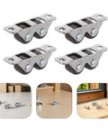 4 Pack Mini Rubber Caster Wheels Featuring Double Row Dual Structure Carbon Steel Rigid Casters on a surface for compact furniture use.