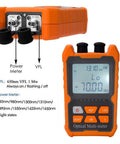 D YEDEMC fiber optic cable tester, portable orange handheld unit with OPM and VFL ports, universal FC/SC/ST interface