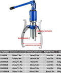 Adjustable Hydraulic Gear Puller For Vertical And Horizontal Use, Two And Three Jaw Configurations, 30 Ton Capacity, dimensions labeled