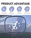 Funny Gas Gauge Car Sticker, Hilarious Gas Tank Vinyl Decal with Little Man Tugging the Needle on car fuel door, white vinyl