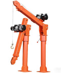 Heavy Duty Electric Truck Winch With 3500 Lbf Boom, 12V Steel Jib Hoist, And 360 Degree Swivel, shown in orange steel construction.
