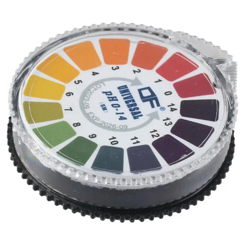 Two Rolls pH Test Paper Strips 5m Each, Universal 0 to 14 pH Range with Easy Color Chart in a clear round case
