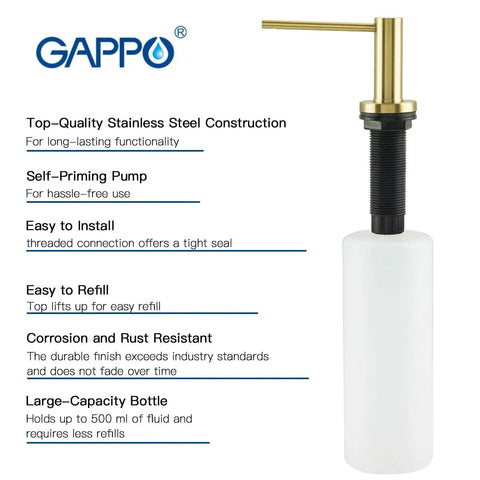 Champagne Gold Stainless Steel Soap Dispenser With Built In Bottle Countertop Pump For Kitchen Or Bathroom All In One