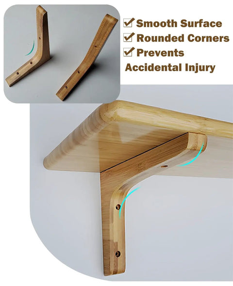 Set Of Eight Premium Wooden L Brackets For Floating Shelves with rounded corners and smooth surface, ideal for fast installation.
