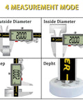 0 To 8 Inch Digital Caliper With Large LCD Screen Electronic Micrometer Inch Fraction Millimeter Readout Auto Off Heavy Duty Metal Caliper For Pros Engineers And Carpenters Precision Measuring Tool showing four measurement modes: outside diameter, inside diameter, step, depth.
