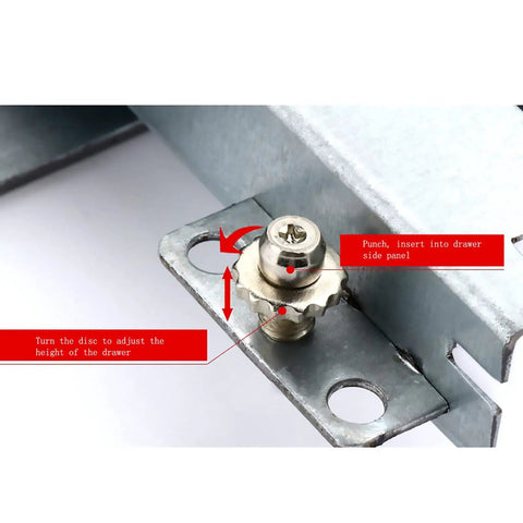 Push To Open Drawer Slides 22 Inch Rails For Wooden Cabinets showing adjustment mechanism and installation details