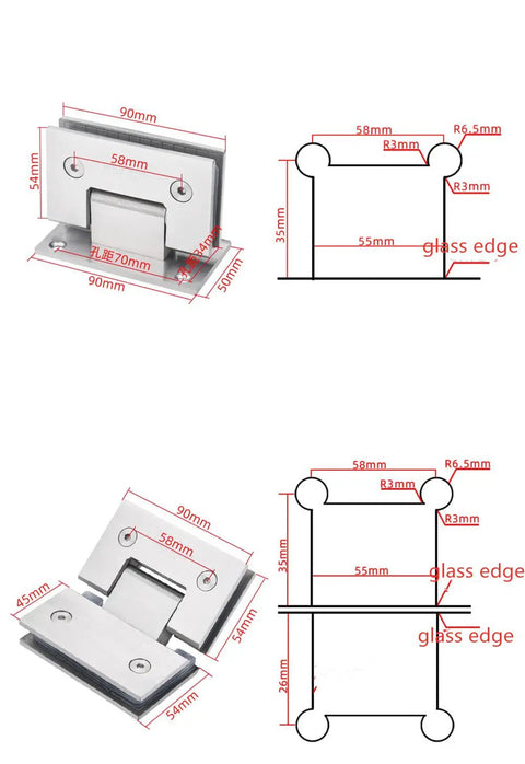 Hella Sturdy 90 Degree Wall To Glass Cabinet Hinges Replacement For Showers Closets Built Tough 304 Stainless Steel Rose Gold Bracket Kit 2 Pack specifications and diagrams.