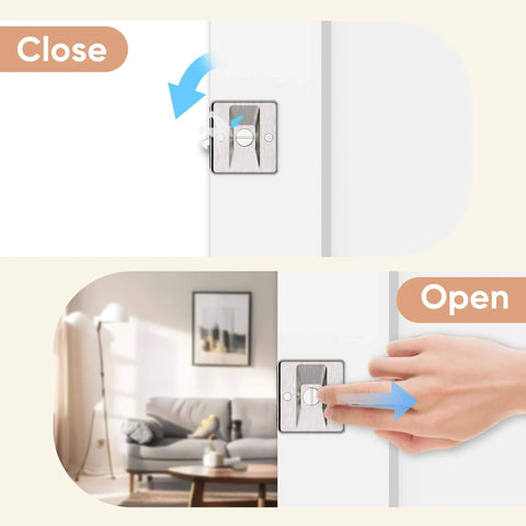 36 By 80 Inch Sliding Pocket Door With Track Hardware And Frame Kit showing satin nickel privacy latch in action, closed and open views.