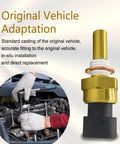 Engine coolant temperature sensor with brass body and white gasket, front view.