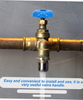 Six Piece Valve Handwheel Handles Set For Angle And Globe Valves Outdoor Ready; blue handwheel on copper pipe valve