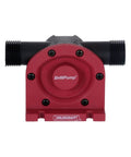 Front view of red Drill Pump Attachment With Self Priming Water Transfer Pump For Drills, 750 GPH, hose and shank visible.