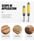 Premium 6mm 1/4 Inch Shank Template Trim Router Bit W Dual Top And Bottom Bearings for cutting MDF and hardwoods.