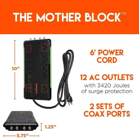 12 Outlet Surge Protector Power Strip With 3420 Joules Of Surge Protection, 2 Coax Ports, and Wall Mount Slots display