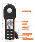 Illuminance Light Meter Digital Lux Meter 0.1 To 400000 Lux 270 Degree Rotatable Detector For Plants LED Grow Lights Indoor Outdoor For Photography And Home Use Pro Grade High Accuracy, black handheld meter with backlit LCD, 175mm x 60mm