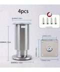 Adjustable Metal Furniture Leg Set of 4 for Sofa Couch Cabinet Replacement Steel Feet with measurements and screws.