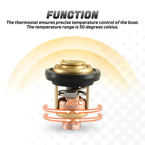 Yamaha 2-Stroke Outboard Thermostat For 3HP To 250HP Motors Replacement 6E5-12411 showing copper core and 50°C temperature range
