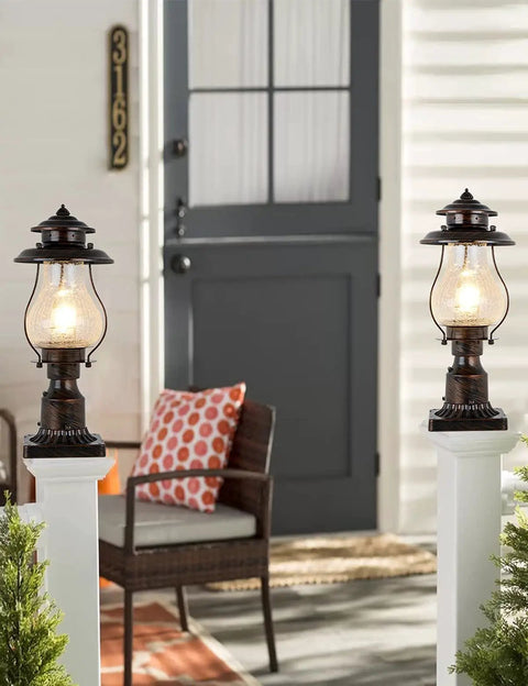 No Fuss Dusk To Dawn Outdoor Post Lights With Photocell Sensor Rustic Oil Rubbed Brown Lanterns on porch pillars