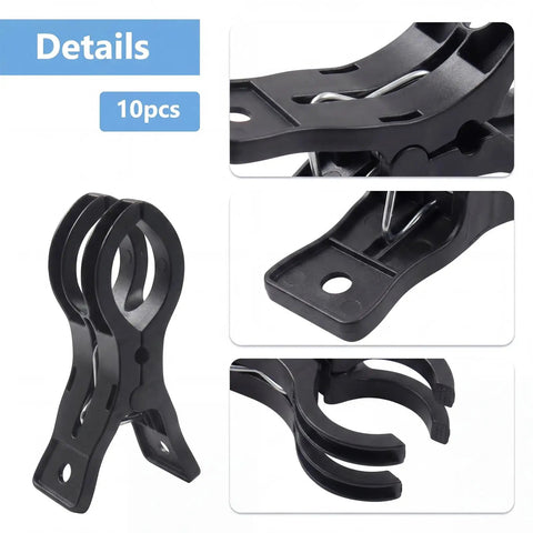 Ditch The Struggle With This 10 Pack Of Premium Black Arch Clips. These Sleek Plastic Spring Clamps Hold Balloons And Decors Tight Without Showing. Perfect For DIY Backdrops And Events That Need A Cool, Invisible Grip Every Time You Party Up. 10pcs black plastic spring arch clips, close-up detail