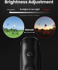 Brightness adjustment feature of Dominate The Fairway With This Heavy Duty Golf Rangefinder Featuring Auto Slope Compensation And Smart Triangulation For Locked Flags Up To 1300 Yards Slick Magnetic Clip, displaying black and red modes.