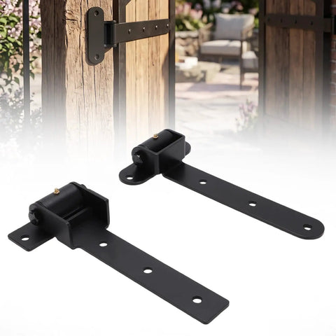 Heavy Duty Strap Gate Hinges 13 Inch Rated To Haul 900 Lbs Without Breaking A Sweat Crafted From Solid Stainless Steel For Farm Gates And Heavy Wood Doors Built Like A Tank To Load Up The Weight While Halting Sagging - close-up view of strap hinges against a wooden gate.