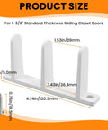 Four Pack White Sliding Closet Door Floor Guides Universal ABS Bottom Hardware For One And Three Eighths Inch Thick Cabinet Doors Track Bracket Replacement Parts With Screws For Easy Installation And Durable Performance, shown with dimensions.