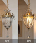 vhhob French Light Luxury Crystal Pendant Lamp Ceiling Hanging Fixture with gold accents, off and on lighting options.