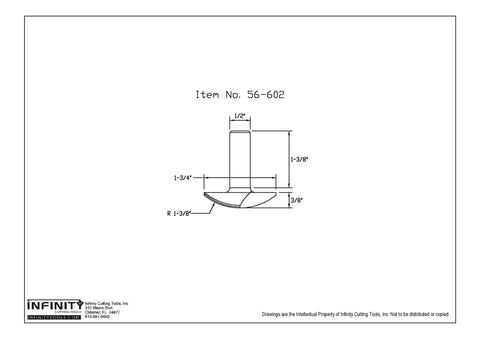 Technical drawing of Top Notch One Half Inch Shank Cove Crown Router Bit For One And Three Eighths Inch Molding Profile