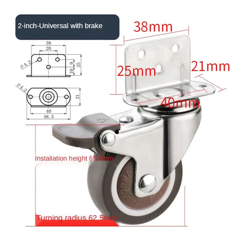 One Piece Heavy Duty Caster Wheel 20 Kg Silent Swivel With Brake For Moving Furniture Chairs Beds Cabinets Work Tables Soft Rubber