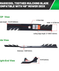 Beefed Up 48 Inch Mulching Mower Blades For Husqvarna Lawn Tractors And Zero Turn Mowers YTH24V48 Z248F YTH2348 YTH24K48 YTH2448 Replacement 532180054 180054 173920 173921 575938201 top and side views