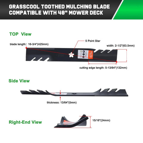 Beefed Up 48 Inch Mulching Mower Blades For Husqvarna Lawn Tractors And Zero Turn Mowers YTH24V48 Z248F YTH2348 YTH24K48 YTH2448 Replacement 532180054 180054 173920 173921 575938201 top and side views