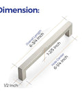Ten Pack Six And A Quarter Inch Square Kitchen Cabinet Handles In Satin Nickel Finish dimensions diagram with length measurements