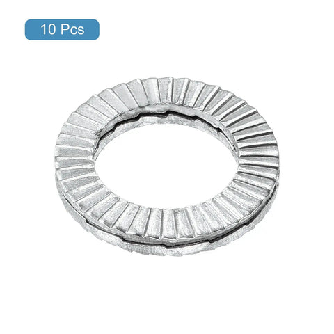 Size 10 Wedge Locking Washers in 304 Stainless Steel, Vibration Resistant DIN 25201, 10 pack on white background