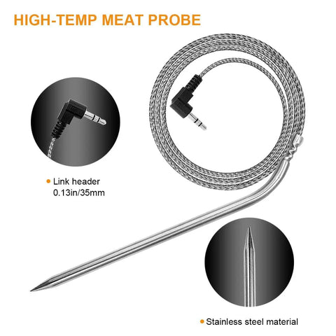 2 Pack Replacement Meat Probes Temperature Sensor Kit For BBQ Grills And Smokers, Stainless Steel Probes With Clip