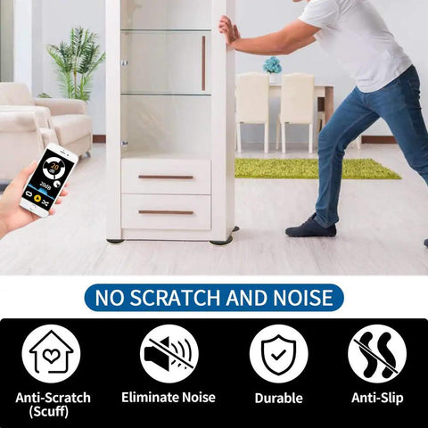 Person moving cabinet with Heavy Duty Furniture Sliders 16 Pack 3 1/2 Inch Round Pads For Carpet Easy Move Couches Beds And Armoires With Reusable Floor Protectors No Sweat Lifting And Sliding Heavy Furniture Across Carpets, showing anti-scratch and noise reduction features.