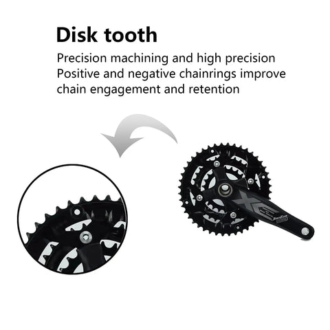 Close-up of Beast Alloy 6061 Mountain Bike Crankset With Hollow Integrated Chainring And Detachable Sprocket, round bolts visible
