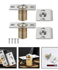 Heavy Duty Ball Catch Kit For Doors And Cabinets 12 Pieces Super Tight Pull To Lock Mechanism Adjustable Brass Latch Hardware Polished Finish, showing hardware components with screws.