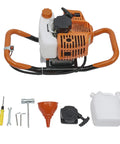 Gas Powered 52cc Earth Auger Post Hole Digger with 12 Inch Extension Bar shown with accessories