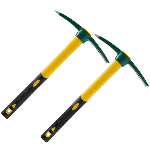 Two Pack 17.7 Inch Pick Mattock Hoe Set, Forged Steel Weeding Tool With Non Slip Rubber Handle, Garden Pick Axe For Weeding