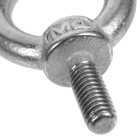 Close-up of a Five Piece M4 304 Stainless Steel Eyebolts With Ring Nuts Threaded Eye Screws For Lifting Equipment surface detail